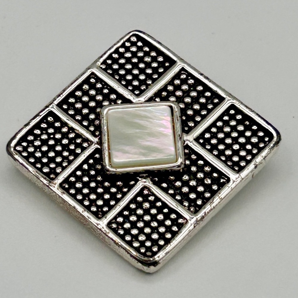 Napier Brooch Silver Tone Faux Mother of Pearl Square Textured Vintage Pin 1.5"